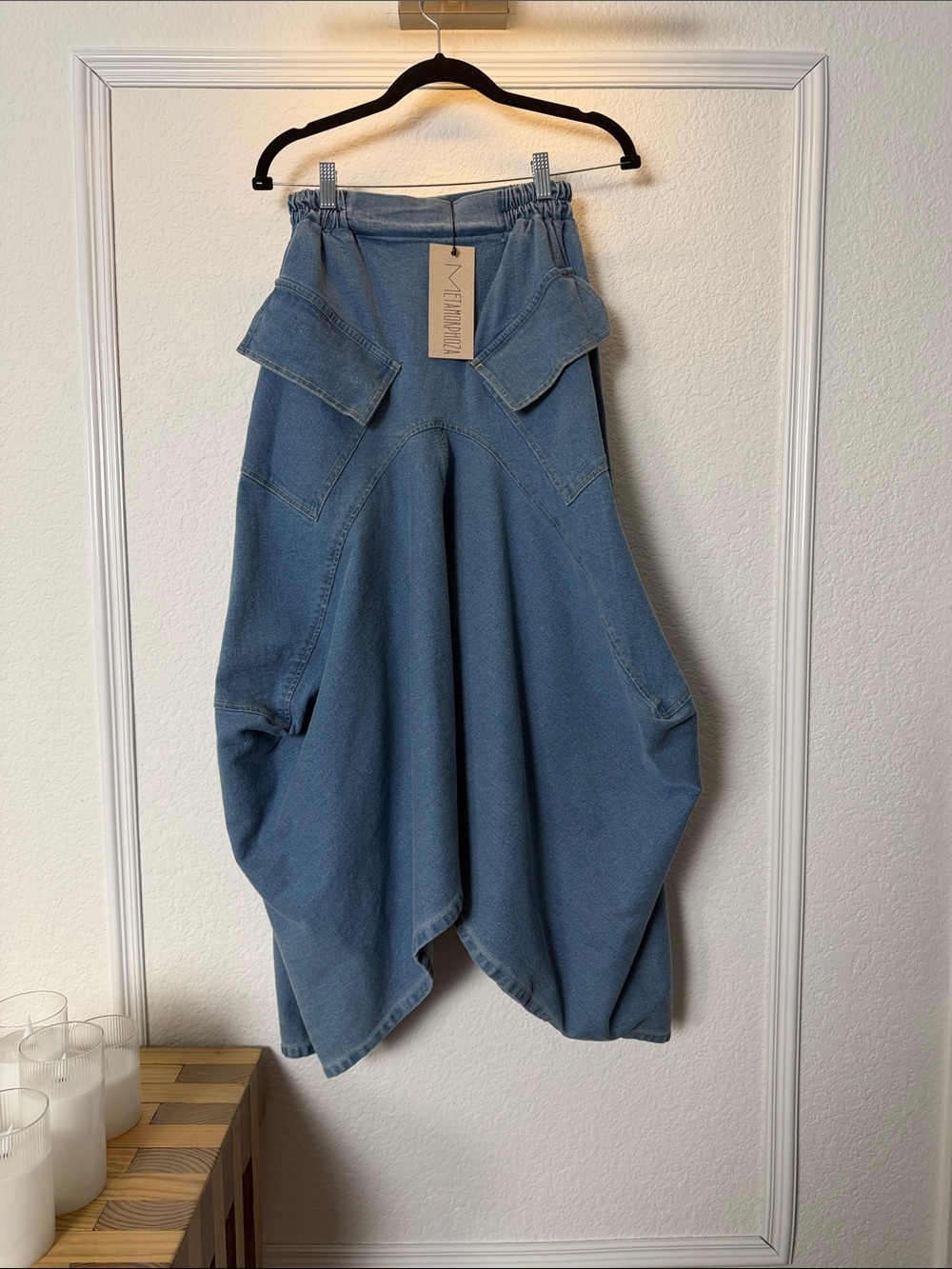 Asymmetrical Blue Denim Balloon Skirt
